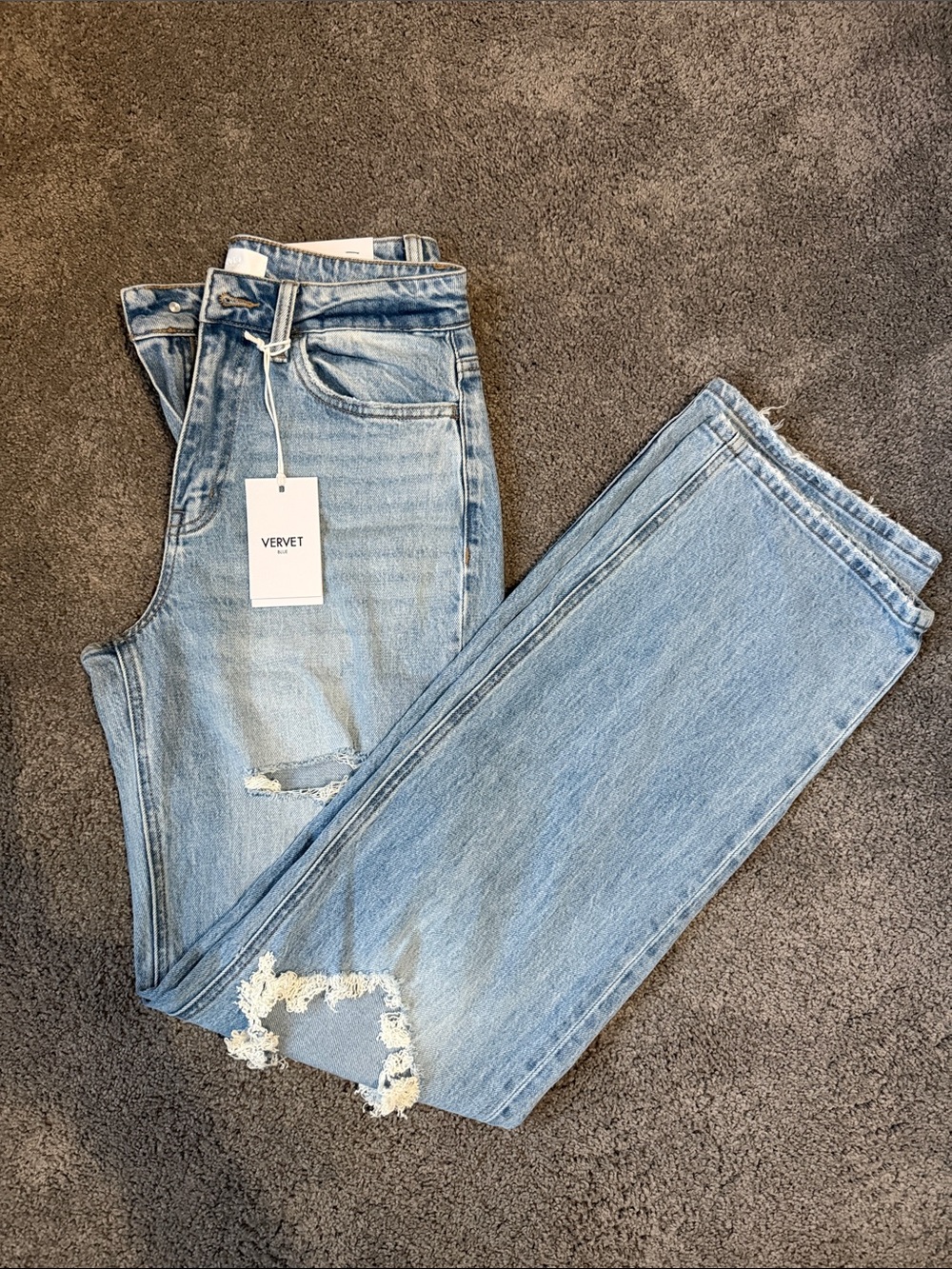 VERVET Light Blue Distressed Boyfriend Jeans for Women